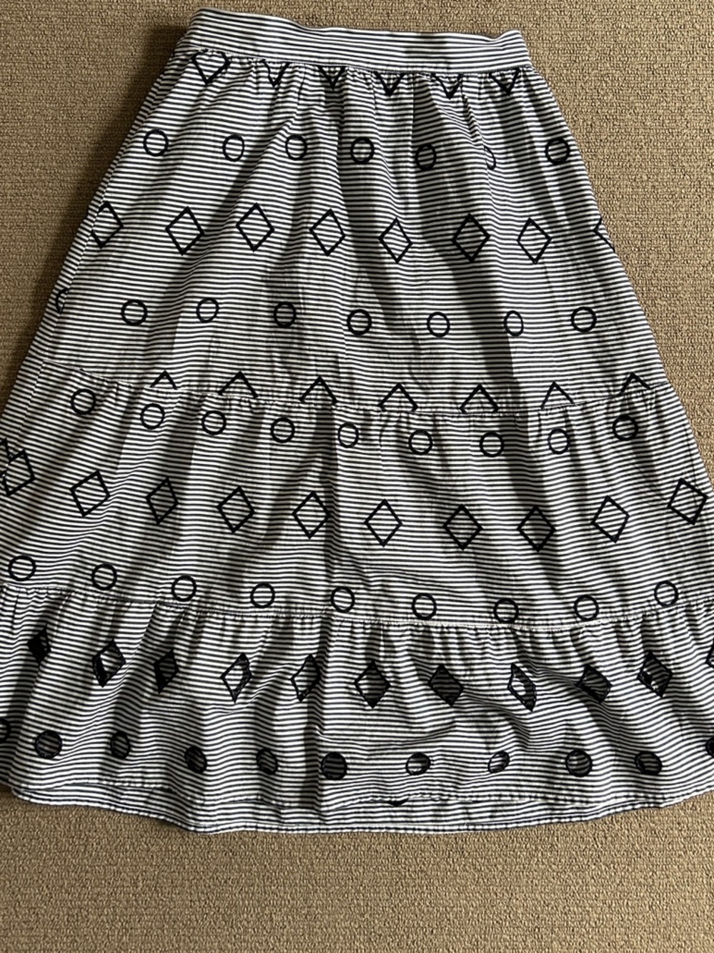 Madewell Black and White Striped Midi Skirt with Geometric Print